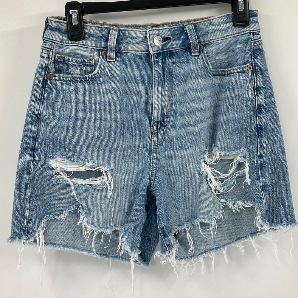 American Eagle Baggy Mom Shorts Womens Sz 0 Blue Denim Jean Distressed HighRise